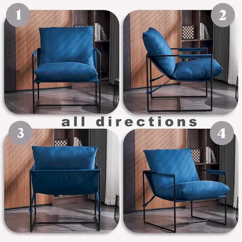 Modern Accent Linen Sling Chair Indoor for Living Room Bedroom and Office Metal Framed Armchair with Soft Bag Cushion