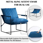 Modern Accent Linen Sling Chair Indoor for Living Room Bedroom and Office Metal Framed Armchair with Soft Bag Cushion