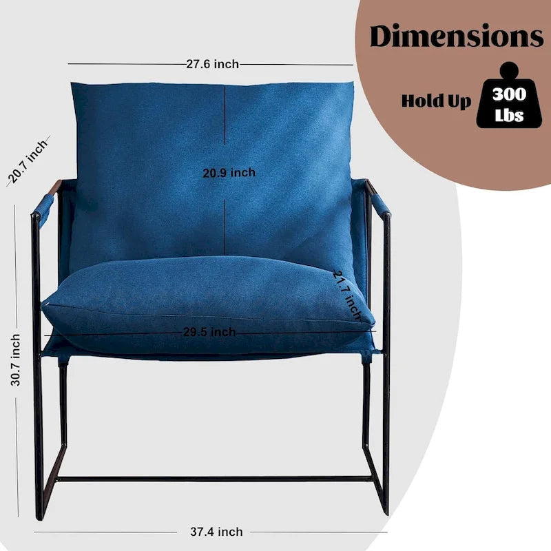 Modern Accent Linen Sling Chair Indoor for Living Room Bedroom and Office Metal Framed Armchair with Soft Bag Cushion