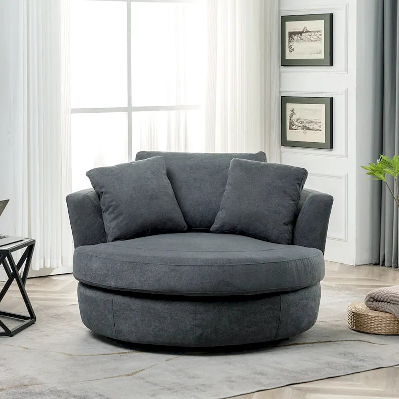 54 Wide Elegant Round Swivel Barrel Chair, Chair and a Half
