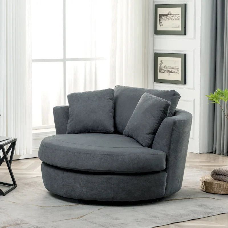 54 Wide Elegant Round Swivel Barrel Chair, Chair and a Half