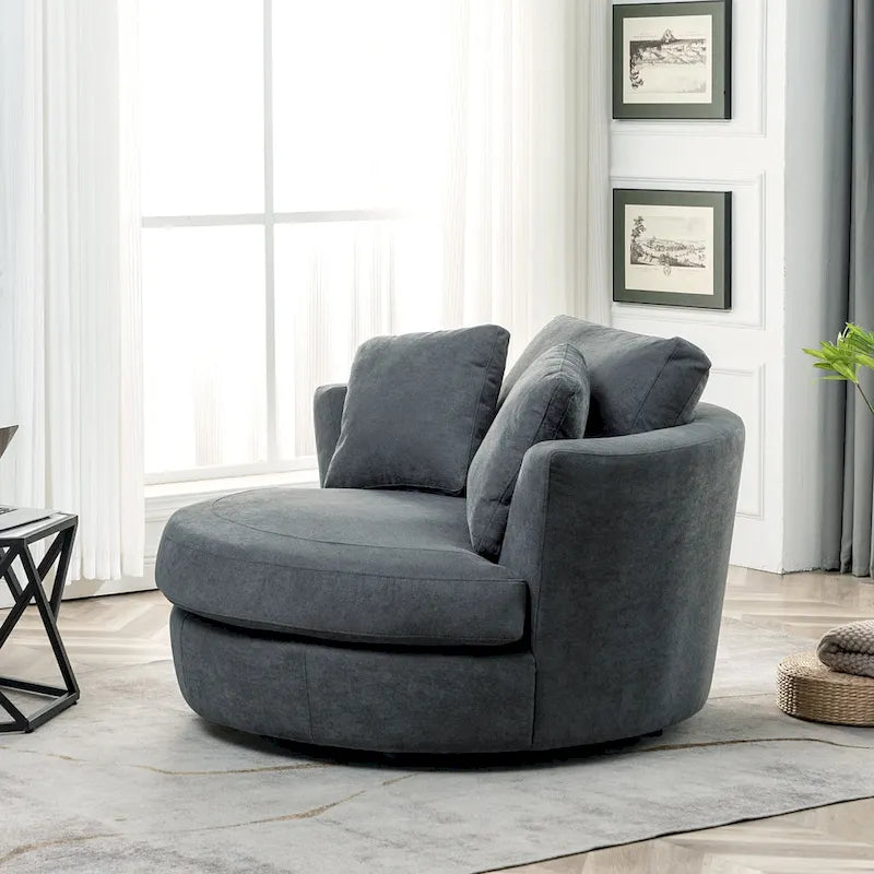 54 Wide Elegant Round Swivel Barrel Chair, Chair and a Half