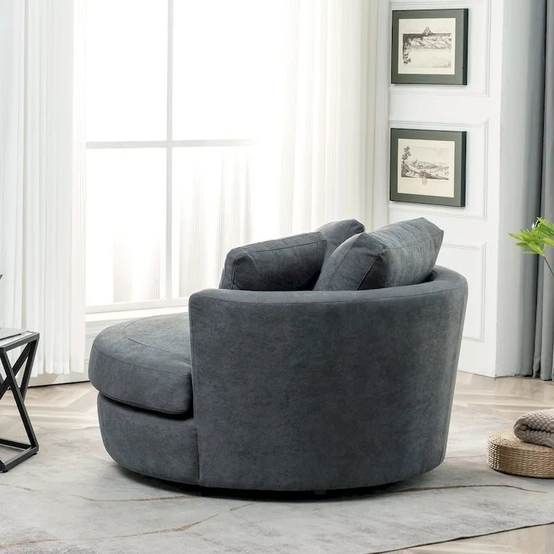 54 Wide Elegant Round Swivel Barrel Chair, Chair and a Half