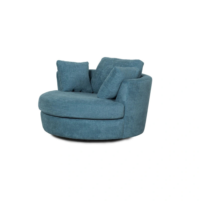 54 Wide Elegant Round Swivel Barrel Chair, Chair and a Half