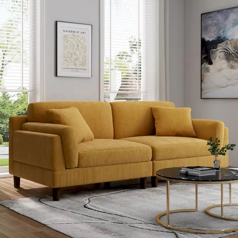 Modern 90 inch Sofa Comfy Corduroy Deep Seats Sofa
