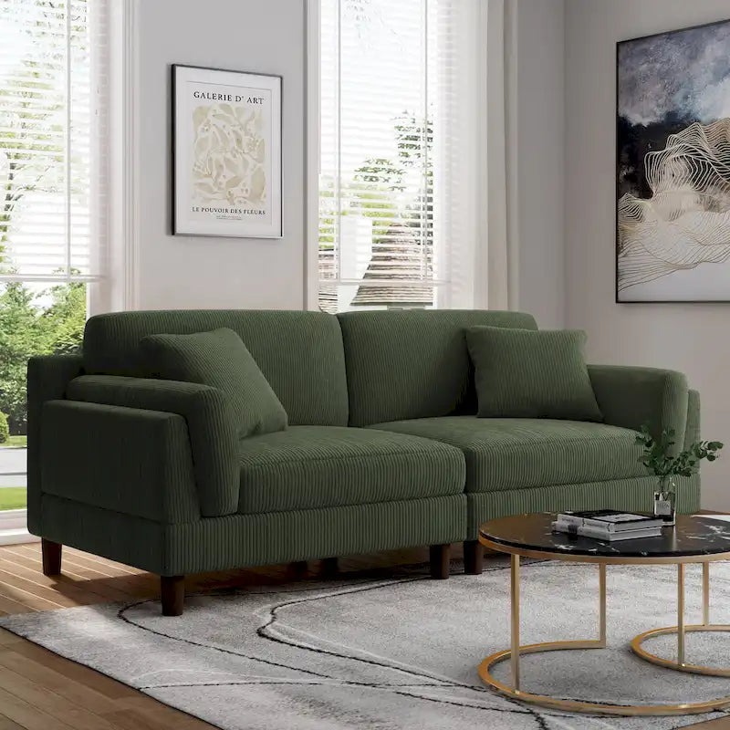 Modern 90 inch Sofa Comfy Corduroy Deep Seats Sofa