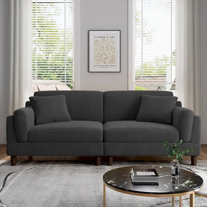 Modern 90 inch Sofa Comfy Corduroy Deep Seats Sofa