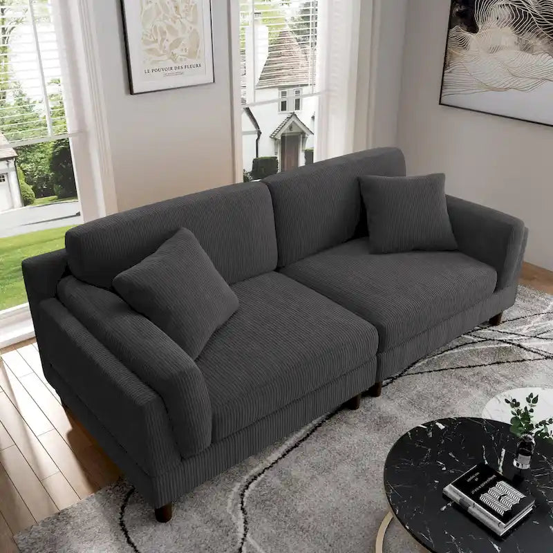 Modern 90 inch Sofa Comfy Corduroy Deep Seats Sofa