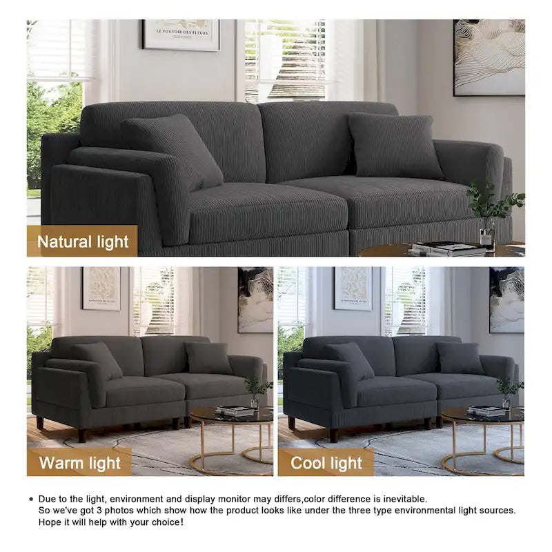 Modern 90 inch Sofa Comfy Corduroy Deep Seats Sofa