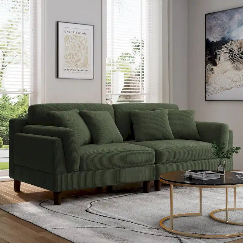 Modern 90 inch Sofa Comfy Corduroy Deep Seats Sofa