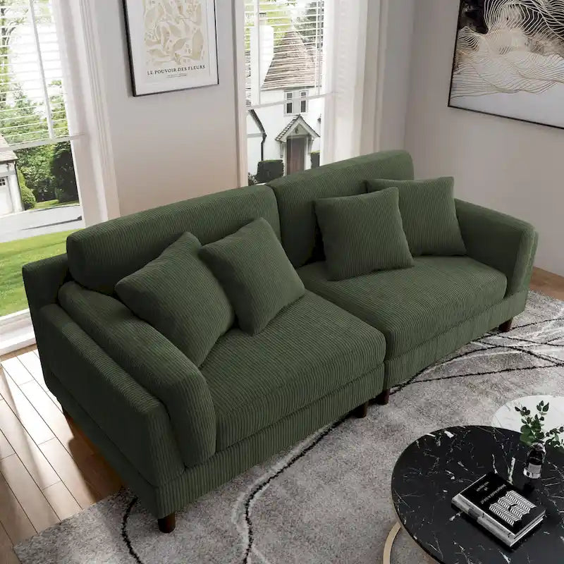 Modern 90 inch Sofa Comfy Corduroy Deep Seats Sofa