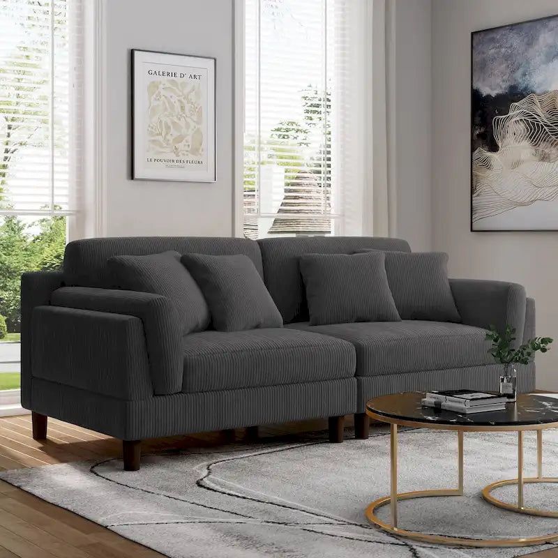 Modern 90 inch Sofa Comfy Corduroy Deep Seats Sofa