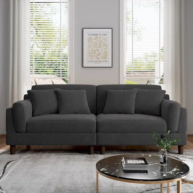 Modern 90 inch Sofa Comfy Corduroy Deep Seats Sofa