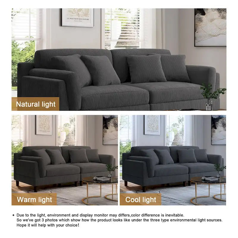 Modern 90 inch Sofa Comfy Corduroy Deep Seats Sofa