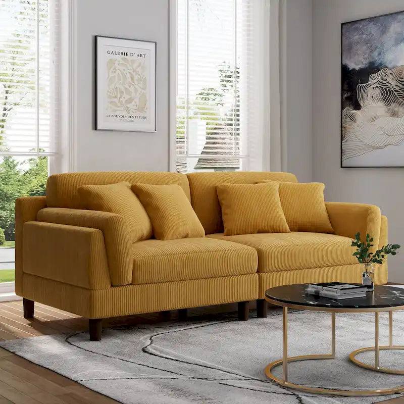 Modern 90 inch Sofa Comfy Corduroy Deep Seats Sofa