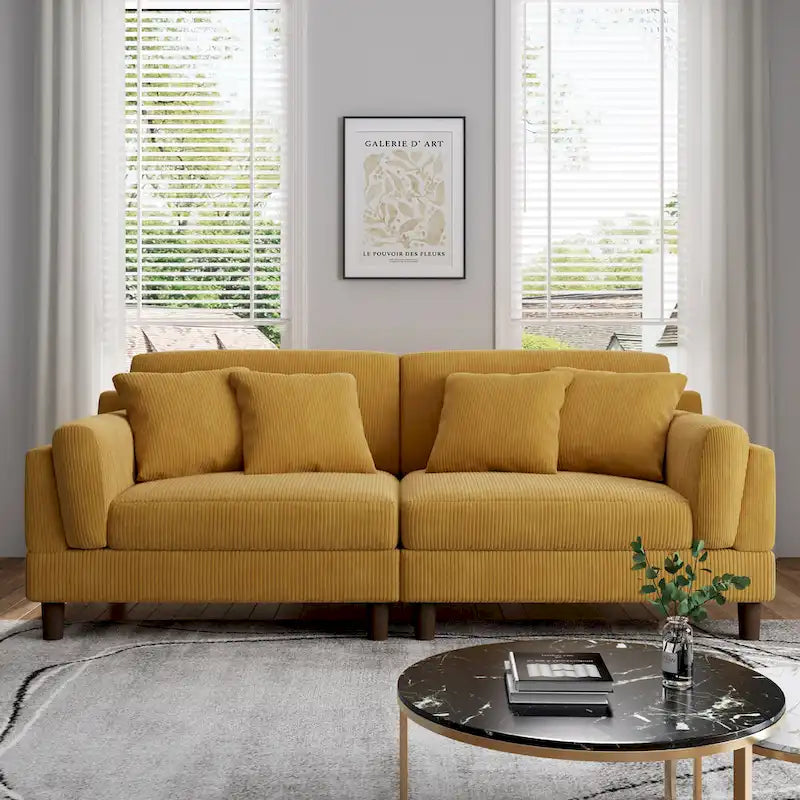 Modern 90 inch Sofa Comfy Corduroy Deep Seats Sofa