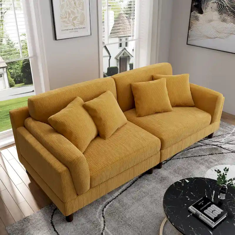 Modern 90 inch Sofa Comfy Corduroy Deep Seats Sofa