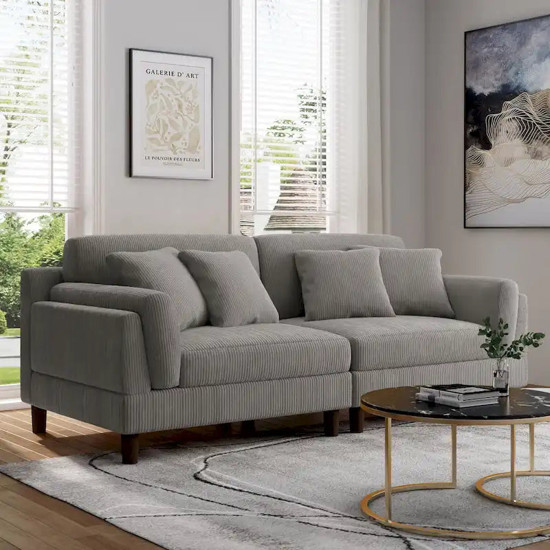 Modern 90 inch Sofa Comfy Corduroy Deep Seats Sofa