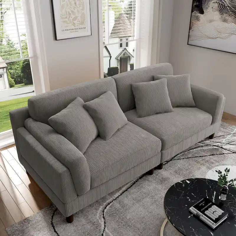 Modern 90 inch Sofa Comfy Corduroy Deep Seats Sofa