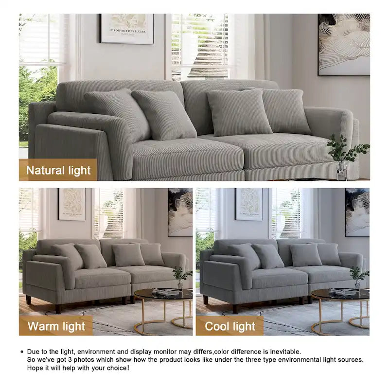 Modern 90 inch Sofa Comfy Corduroy Deep Seats Sofa