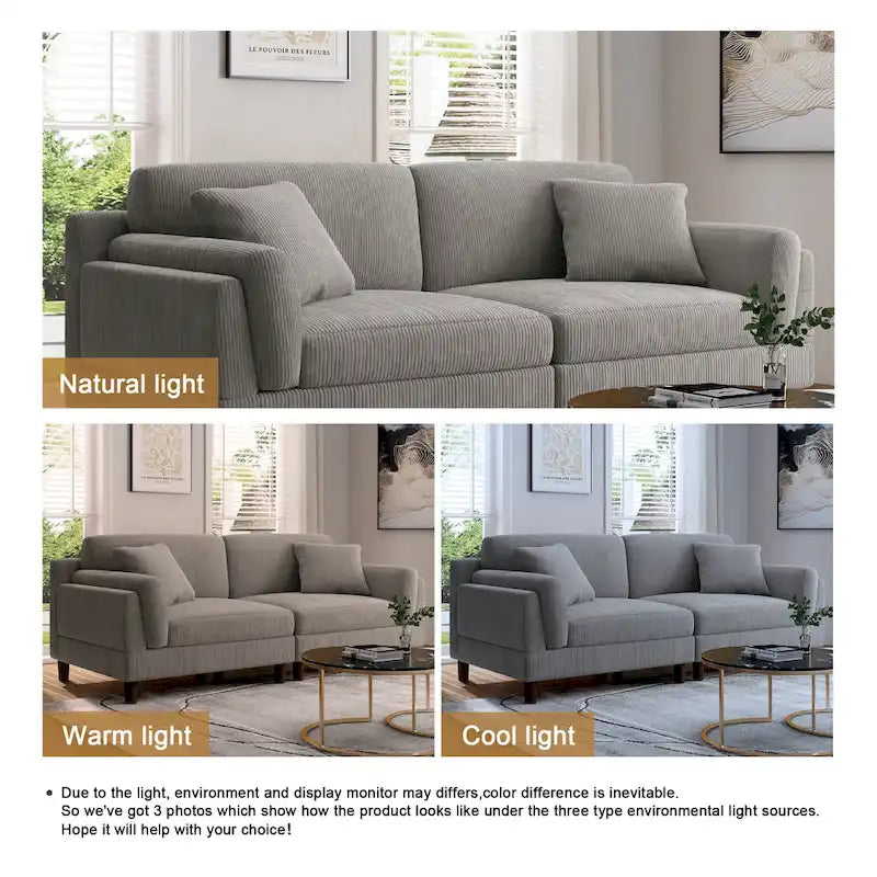 Modern 90 inch Sofa Comfy Corduroy Deep Seats Sofa