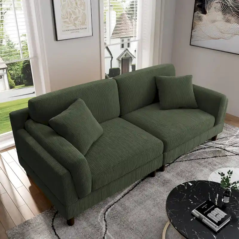 Modern 90 inch Sofa Comfy Corduroy Deep Seats Sofa