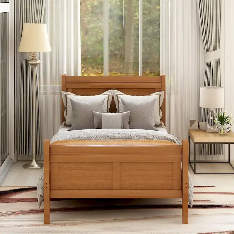 Wooden Slat Support Wood Platform Bed with Headboard
