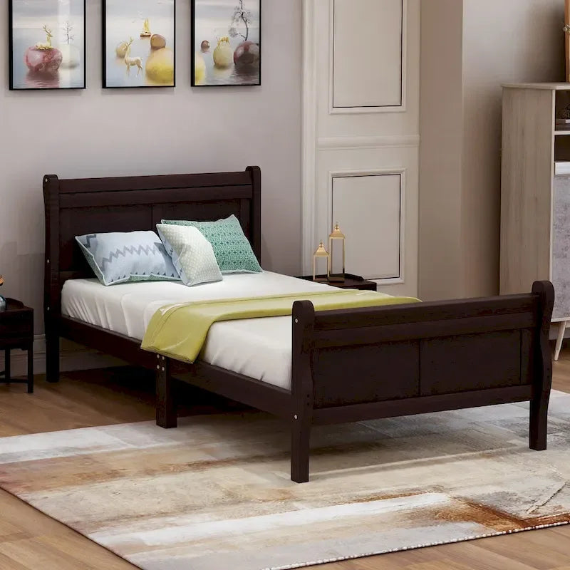Wooden Slat Support Wood Platform Bed with Headboard