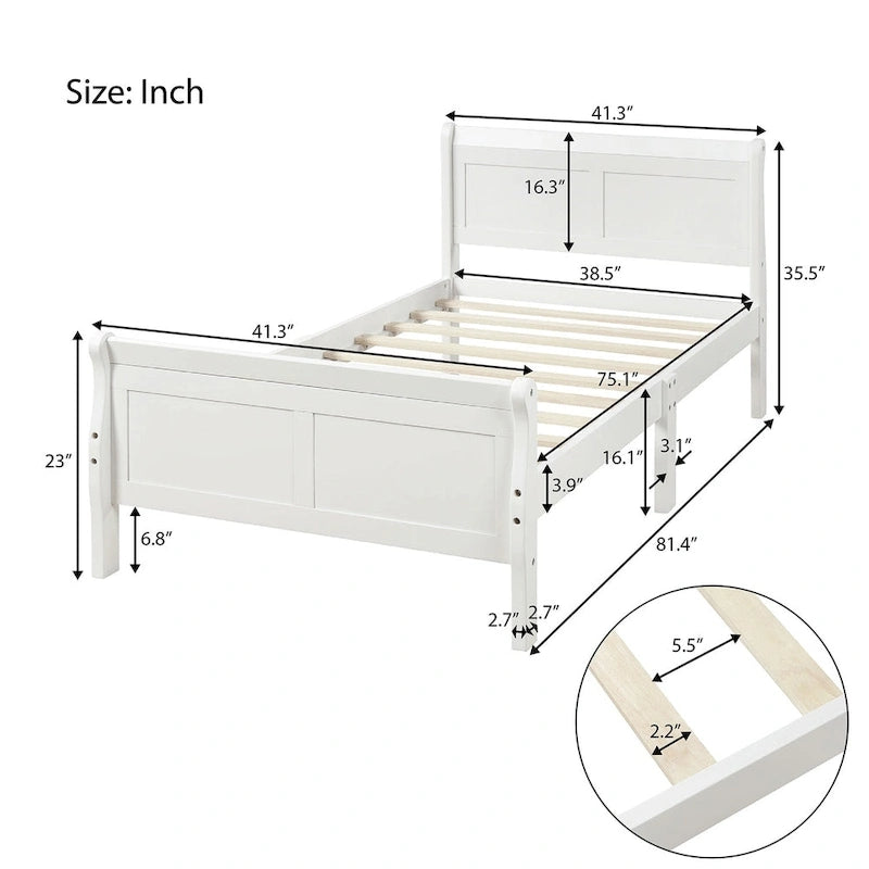 Wooden Slat Support Wood Platform Bed with Headboard