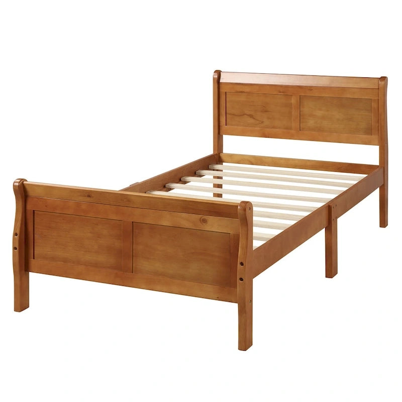 Wooden Slat Support Wood Platform Bed with Headboard