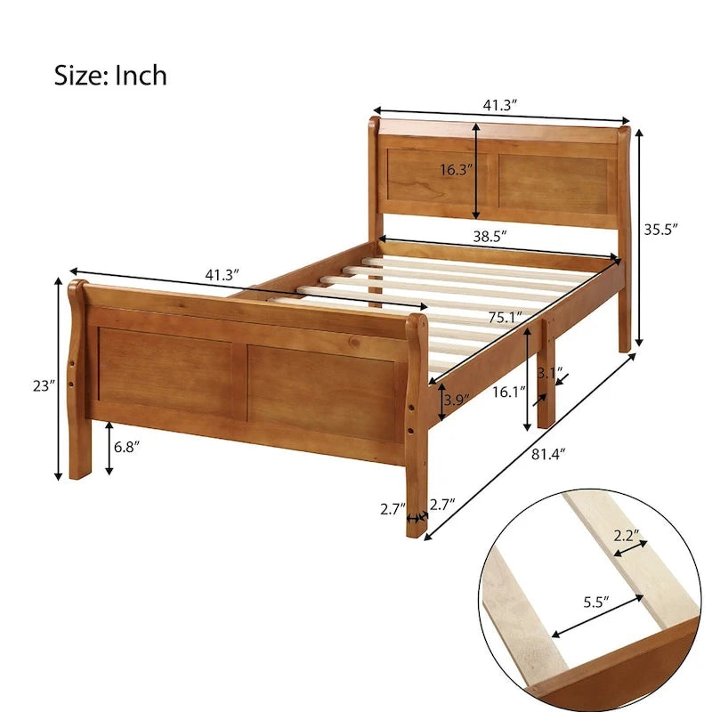 Wooden Slat Support Wood Platform Bed with Headboard