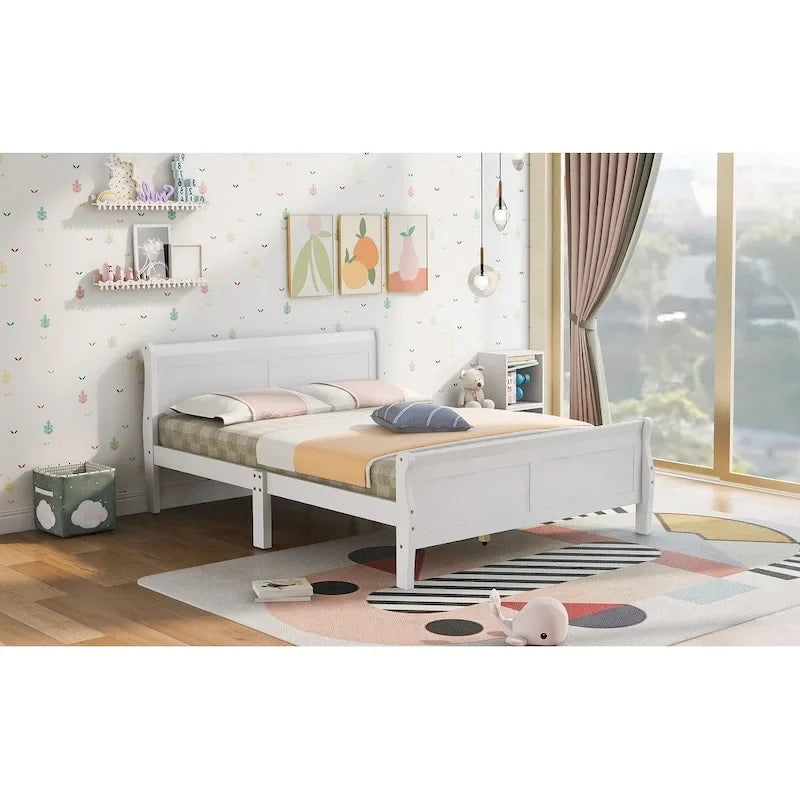 Wooden Slat Support Wood Platform Bed with Headboard