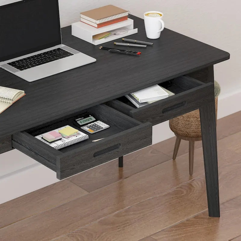 Timechee Black Wooden Computer Desk, 47 Writing Desk with 2 Drawers