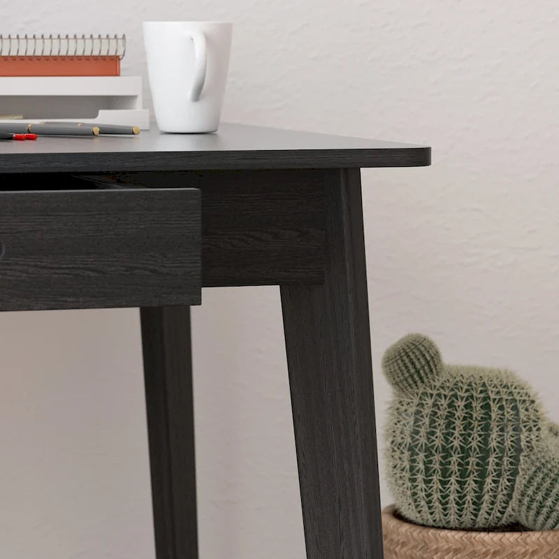 Timechee Black Wooden Computer Desk, 47 Writing Desk with 2 Drawers