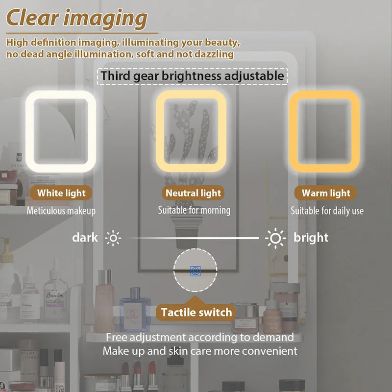 Timechee 31.5 Wide Makeup Vanity Set with Stool and Mirror