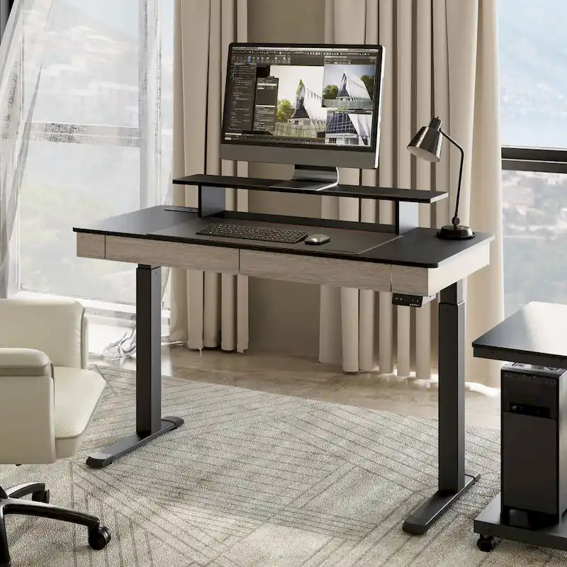 Eureka Ergonomic Home Office Electric Height Adjustable Standing Desk with 2 Drawers & Monitor Stand