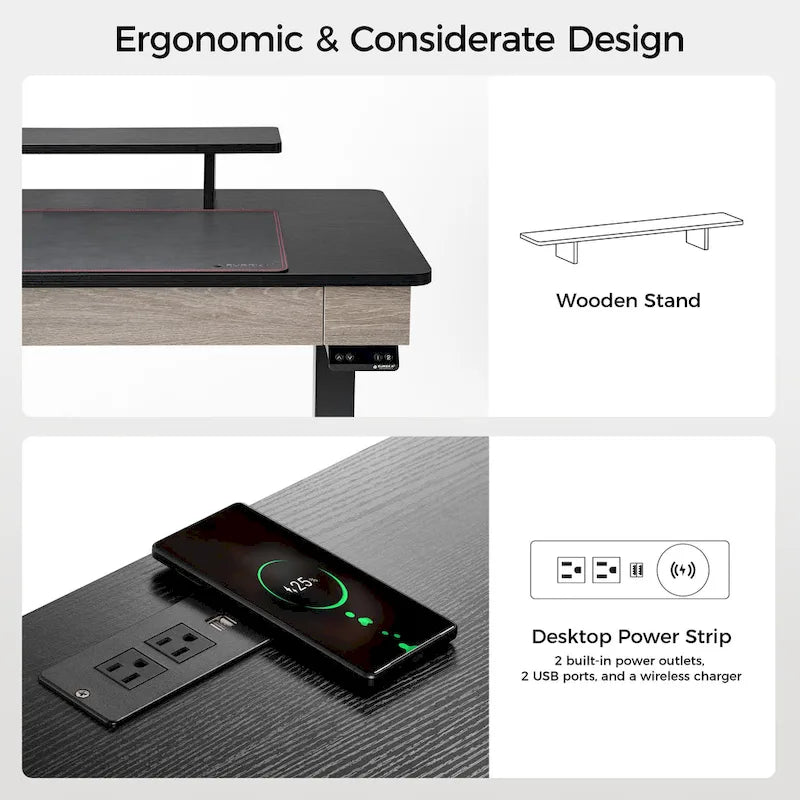 Eureka Ergonomic Home Office Electric Height Adjustable Standing Desk with 2 Drawers & Monitor Stand