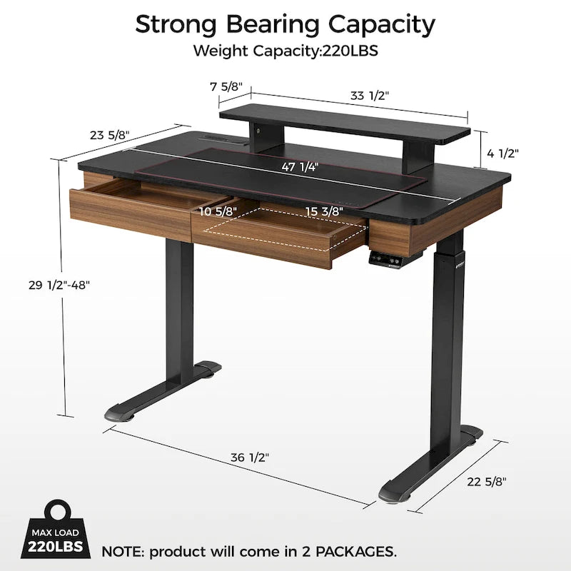 Eureka Ergonomic Home Office Electric Height Adjustable Standing Desk with 2 Drawers & Monitor Stand