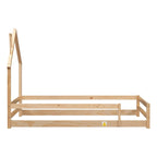 Wood bed with House-shaped Headboard