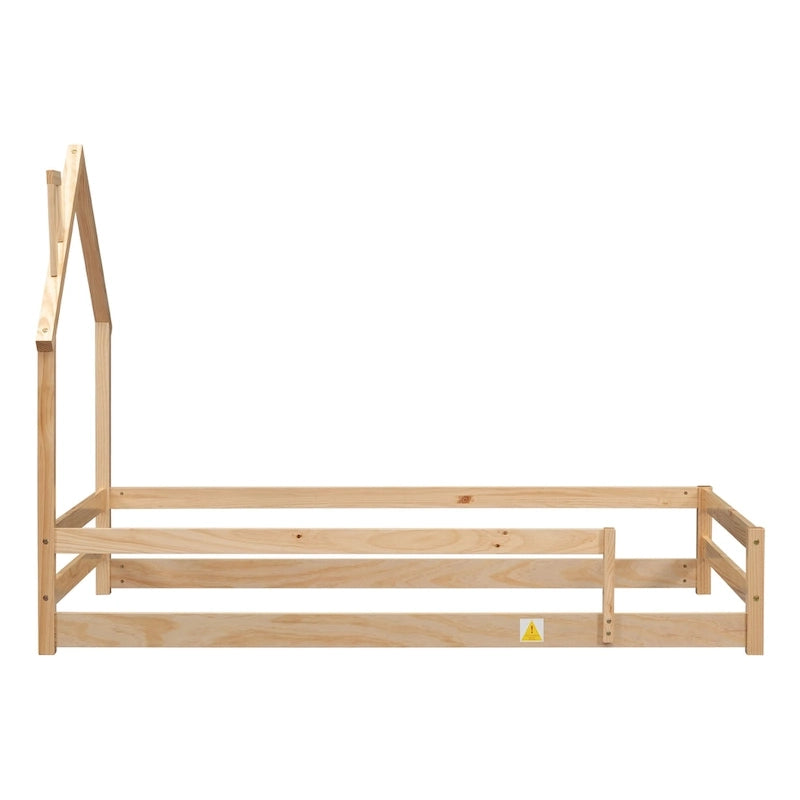 Wood bed with House-shaped Headboard