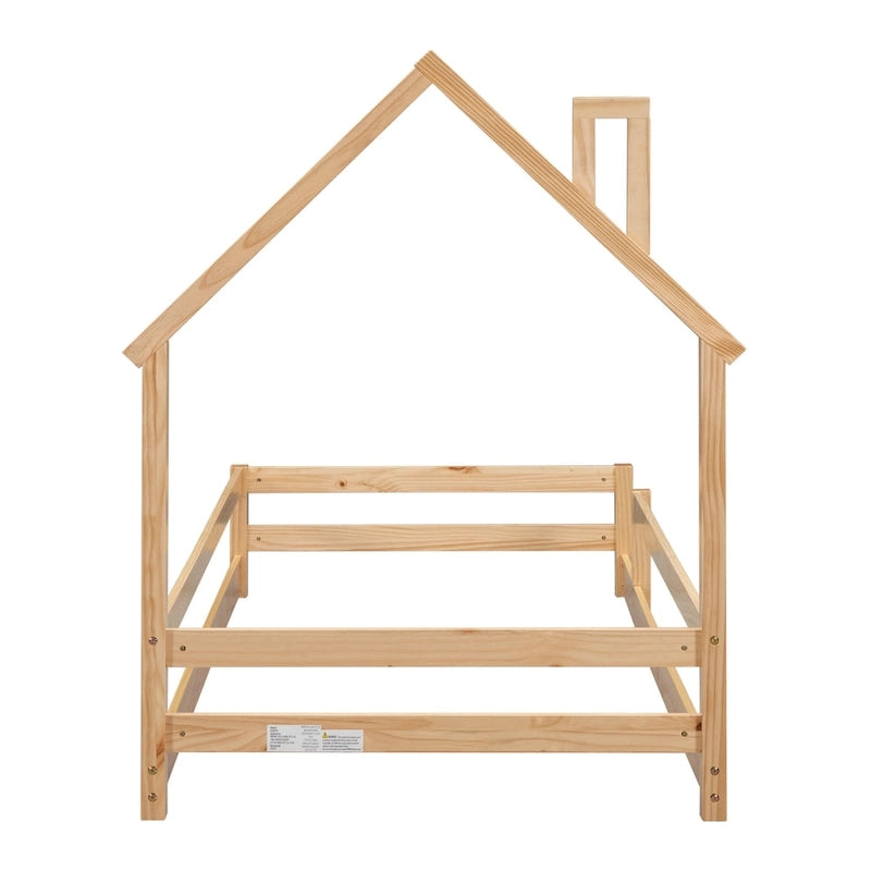 Wood bed with House-shaped Headboard