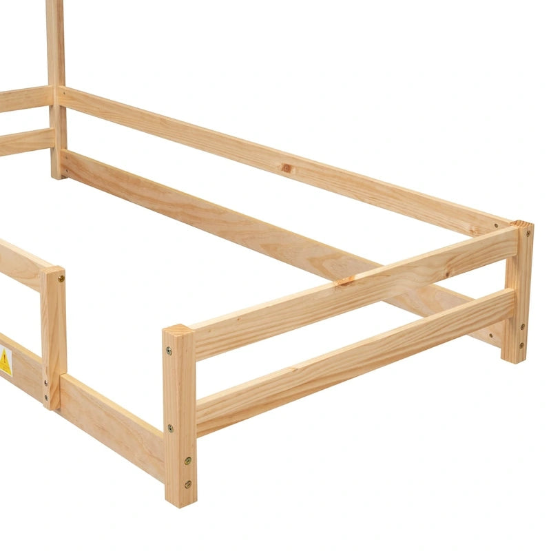 Wood bed with House-shaped Headboard