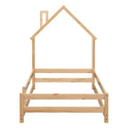 Wood bed with House-shaped Headboard