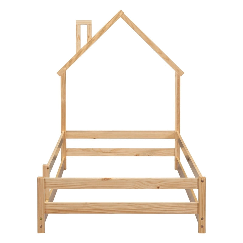 Wood bed with House-shaped Headboard