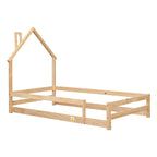 Wood bed with House-shaped Headboard
