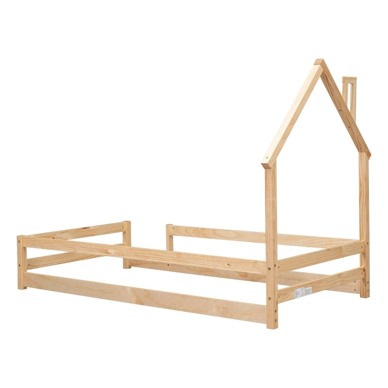 Wood bed with House-shaped Headboard