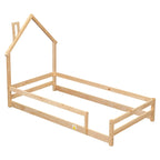 Wood bed with House-shaped Headboard
