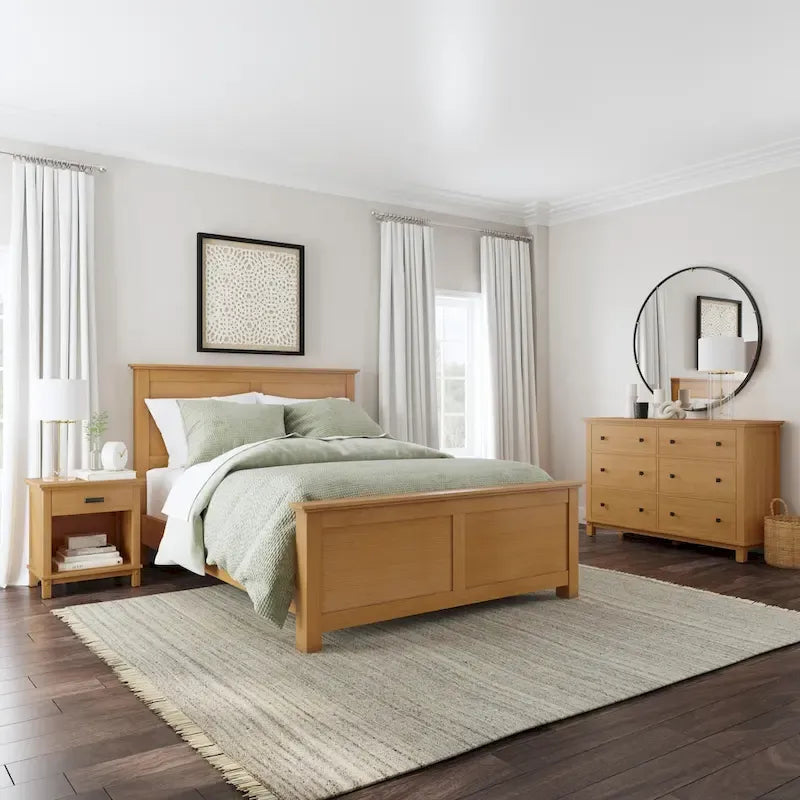 Oak Park Brown Wood Queen Bed, Nightstand and Dresser
