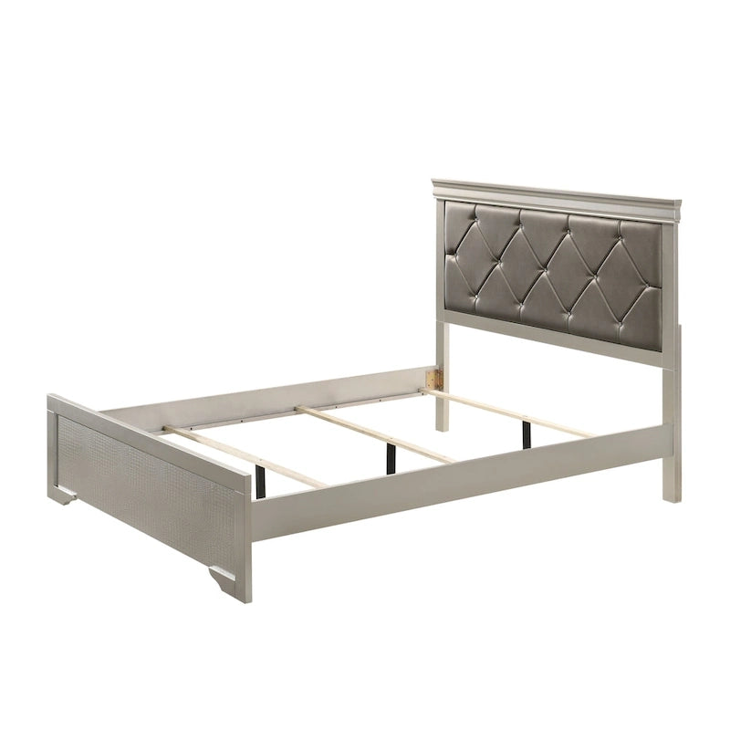 Sigurd 4 Piece Silver Faux Leather Upholstered Tufted Panel Bedroom Set