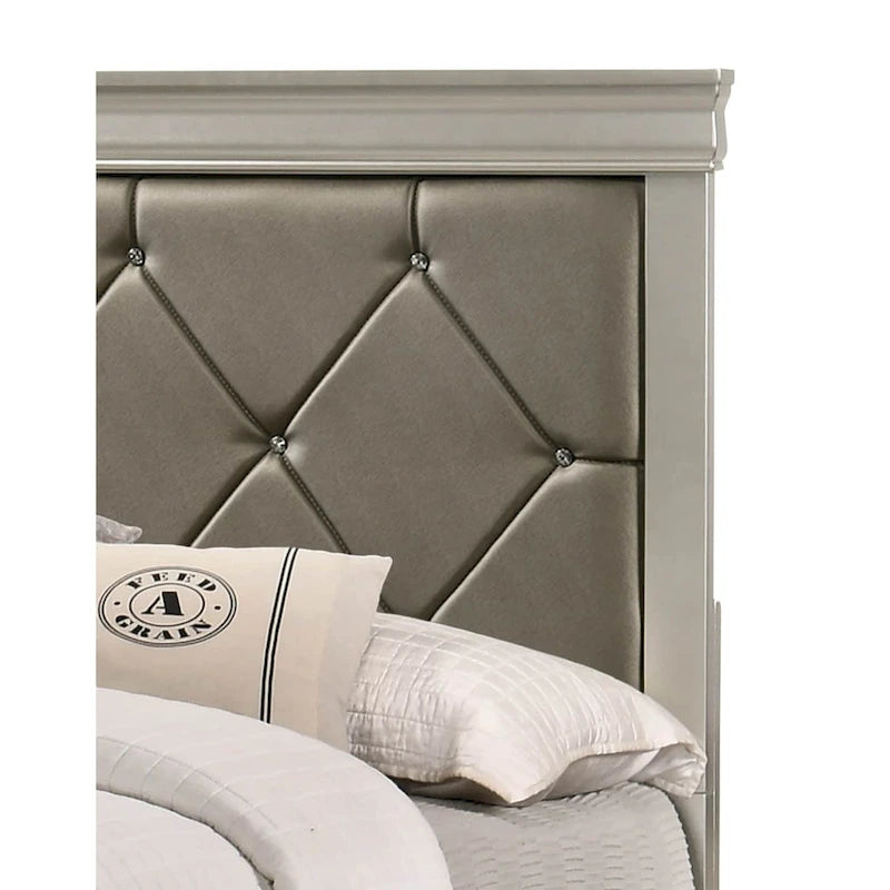 Sigurd 4 Piece Silver Faux Leather Upholstered Tufted Panel Bedroom Set